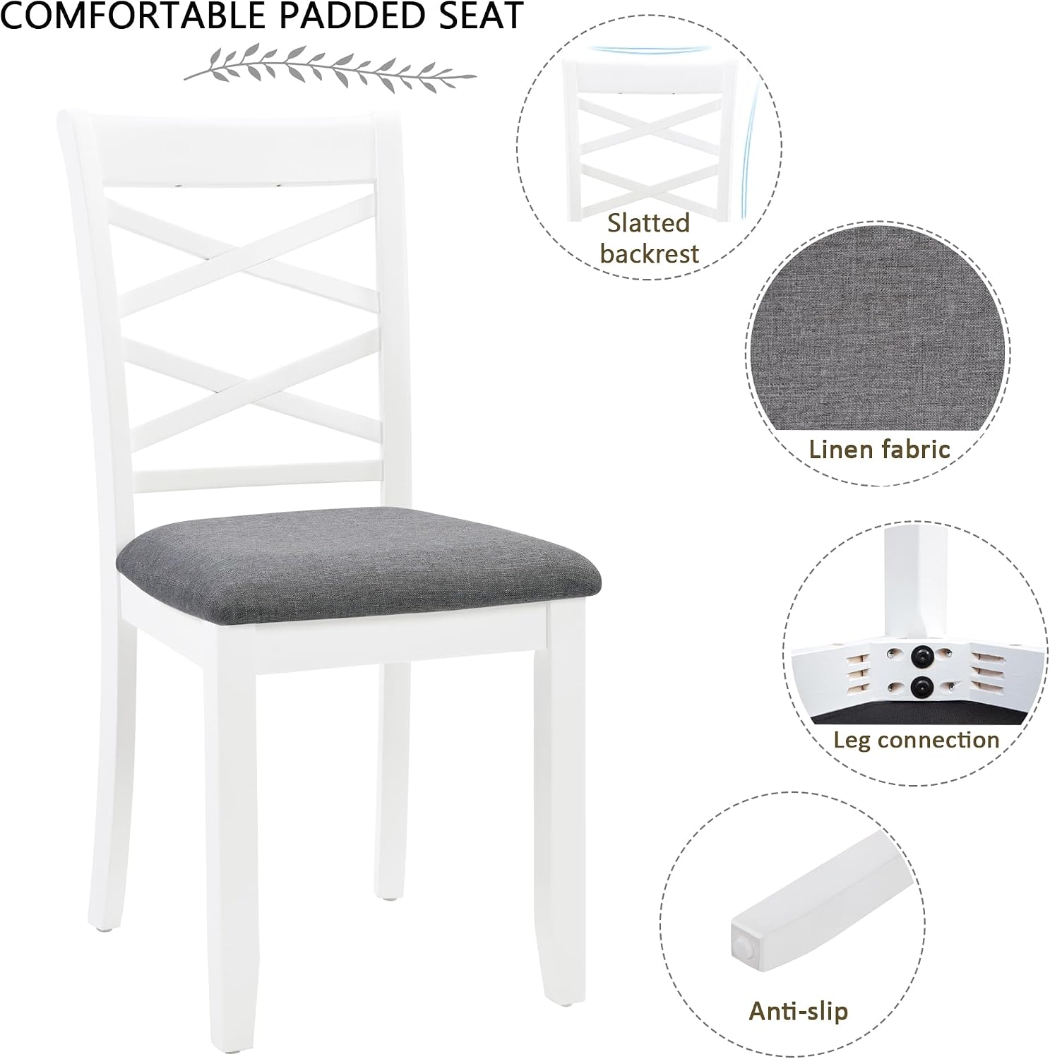 Merax 6-Piece Modern Dining Table Set with Chairs and Bench, Wood Kitchen Table Set for 4-6, Rectangular Kitchen Dining Table for Dining Room, Kitchen, Small Apartment, White+Gray