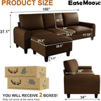 EASE MOOSE 100" Faux Leather L-Shaped Sofa Couch for Living Room, DeepBrown | Movable Ottoman, Removable Cover, Waterproof & Scratch-Resistant, Easy Clean, Easy Assembly, Ideal for Small Spaces