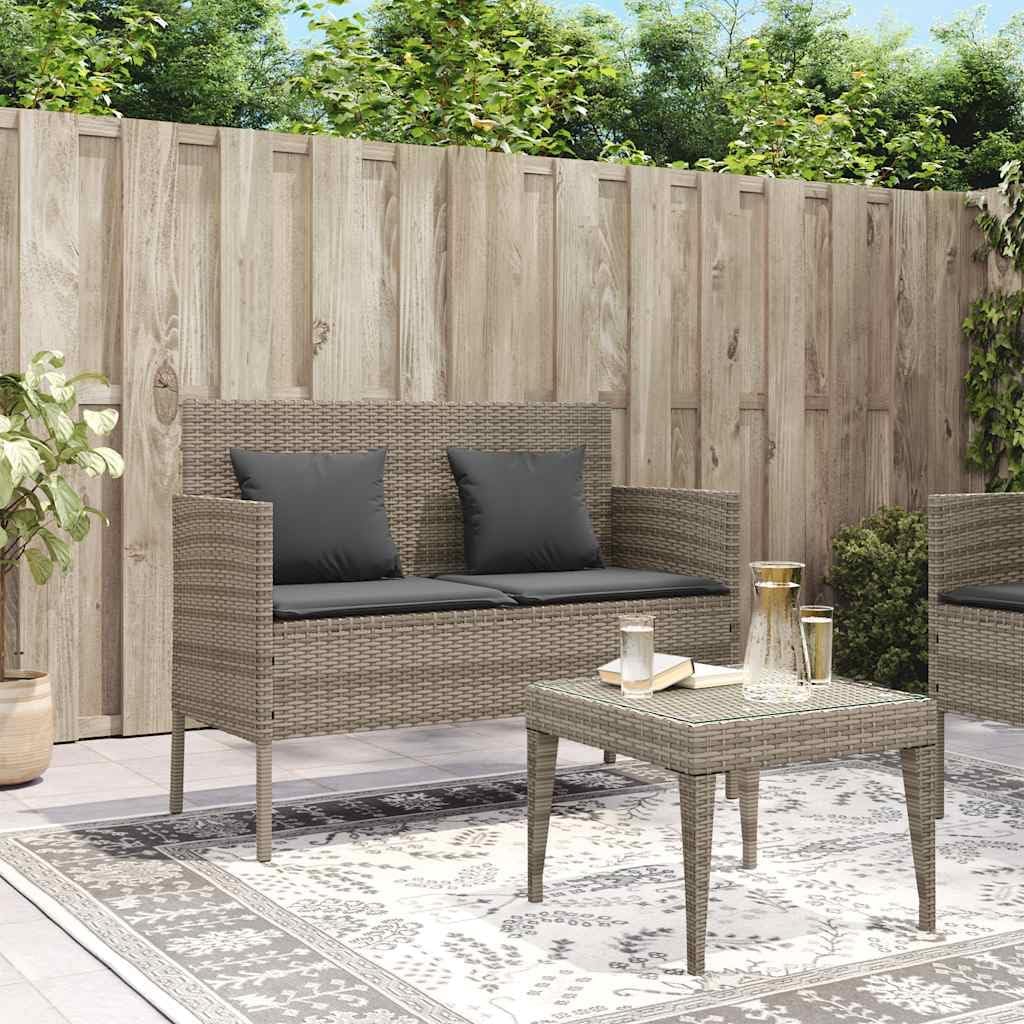Gray Poly Rattan Outdoor Storage Bench with Cushion, Patio Seating with Waterproof Storage Bag for Cushions and Towels