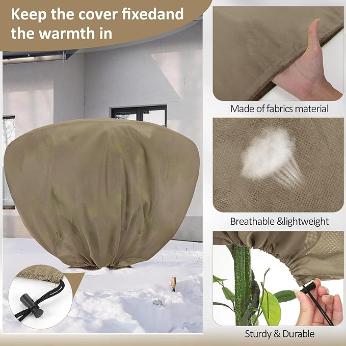 12 Pcs Winter Plant Covers Freeze Protection 39.4x23.6 Inch Horizontal Shrub Tree Rose Plant Protection Bags Frost Blanket with Drawstring for Fall Winter Outdoor Garden Planting (Brown)