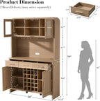 77" Tall Pantry Cabinet & Coffee Bar Cabinet with Storage,Natural Oak | Wine Cabinet for Dining Room Home with LED Lighting & Charging Station, Bar Cabinets for Kitchen,Dining Room, Living Room