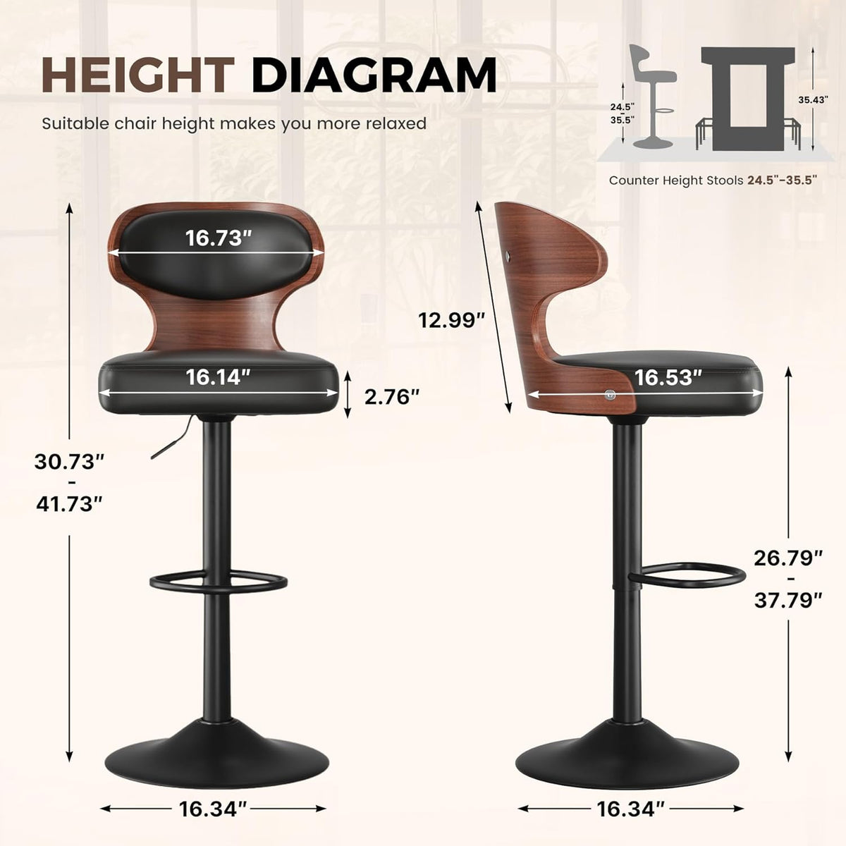 Miereirl 5-Piece Bar Table Set, 63" Counter Height Dining Table with 4 Swivel Barstools, Industrial Wooden Kitchen Island Table Set with Footrest and Backrest for Dining Room, Home Bar
