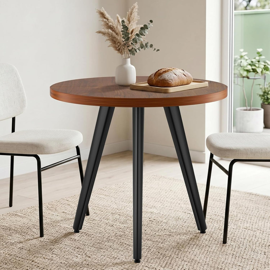 Round Dining Table, Small Dining Table for 2, 31.5" Round Table, Mid-Century Modern Kitchen Table with 1.4" Thickness Wood Grain Tabletop for or Small Space, Dining Room, Kitchen, UG Brown