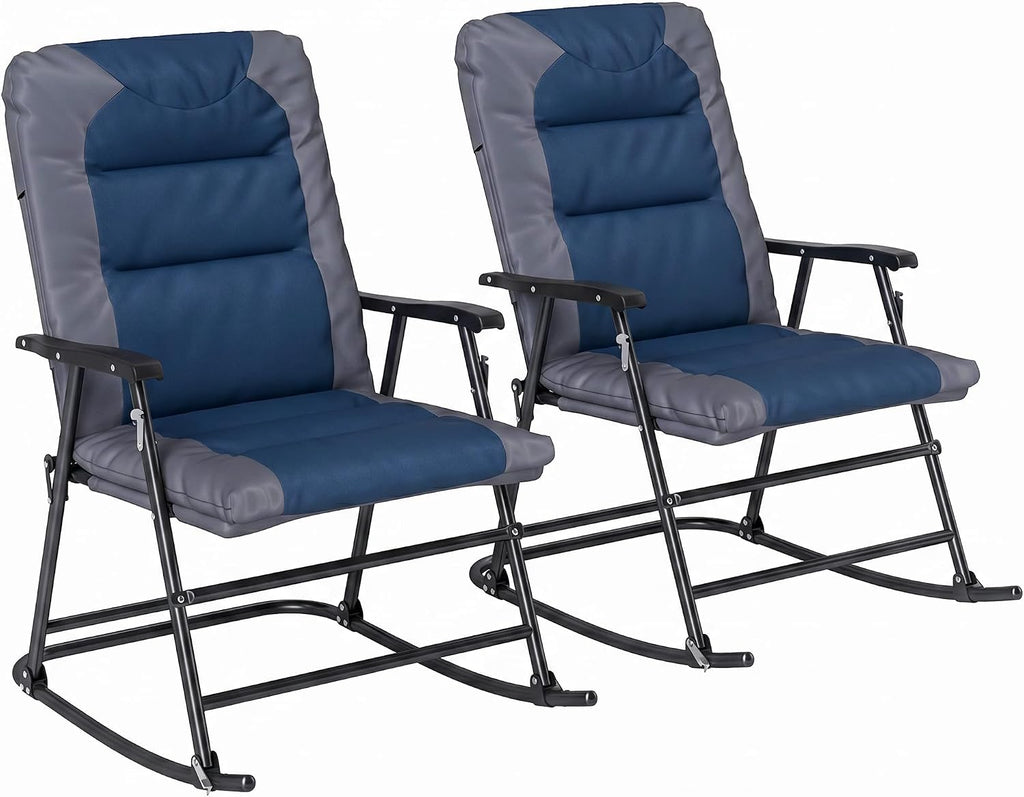 Outsunny Oversized Folding Rocking Camping Chair Set of 2 Padded Navy Blue | Outdoor Rockers, High Back and Armrests, Portable Outdoor Patio Chairs, Steel Frame, Garden Porch Lawn