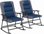 Outsunny Oversized Folding Rocking Camping Chair Set of 2 Padded Navy Blue | Outdoor Rockers, High Back and Armrests, Portable Outdoor Patio Chairs, Steel Frame, Garden Porch Lawn