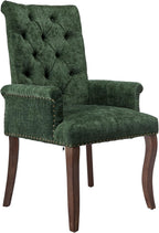 mikibama Chenille Upholstered Dining Chairs with High Back,Vintage Tufted Kitchen Chairs with Rolled Arms,Farmhouse Fabric Accent Side Chair with Arms for Living Room,Single Pack (1, Olive Green)