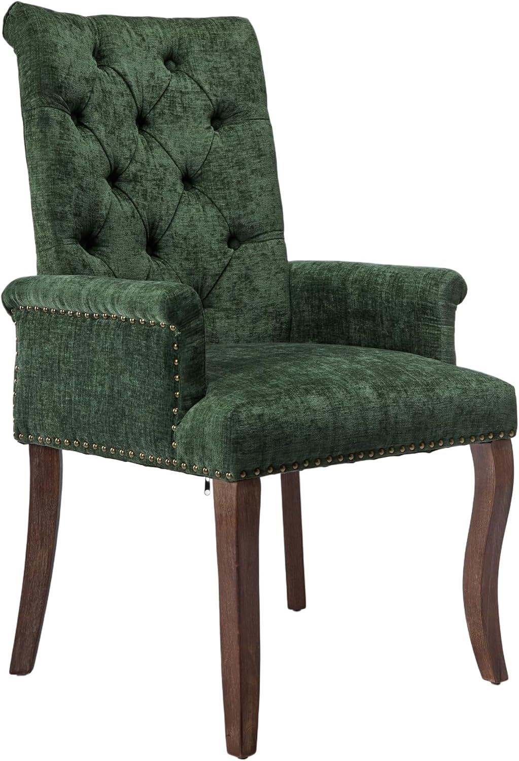 mikibama Chenille Upholstered Dining Chairs with High Back,Vintage Tufted Kitchen Chairs with Rolled Arms,Farmhouse Fabric Accent Side Chair with Arms for Living Room,Single Pack (1, Olive Green)