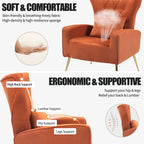 Mid-Century Accent Chairs Set of 2, Wingback Chair with Arm & Gold Legs, Living Room Bedroom Side Chair with Lumbar Pillow, Velvet Upholstered, Button-Tufted, Orange