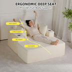 54"W Oversized Chaise Lounge Chair Indoor, Chaise Lounge Couch, Convertible Comfy Reading Chairs, Corduroy Sleeper Chair Couches for Living Room, Compression Sofa with Ottoman, Beige