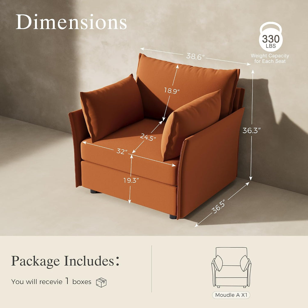 ABCASA Oversized Velvet Accent Chair with Removable Covers, Extra Deep Seat & Wide Reading Chair with 2 Pillows for Living Room, High Back, Terracotta