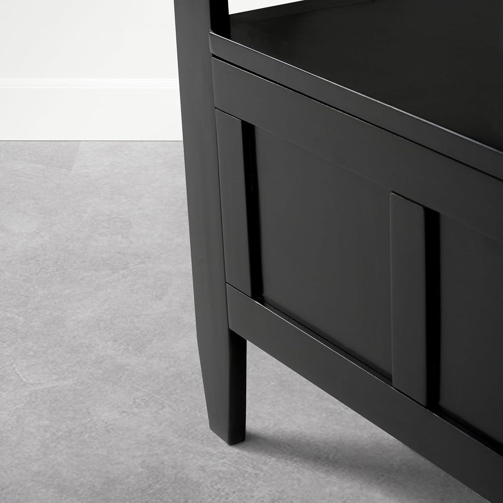 SIMPLIHOME Brooklyn Entryway Storage Bench - 48 inch Wide Solid Wood Storage Seat in Deep Black, Contemporary Bench for Entryway or Living Room with Lift-Up Lid and Slatted Backrest