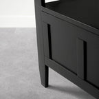 SIMPLIHOME Brooklyn Entryway Storage Bench - 48 inch Wide Solid Wood Storage Seat in Deep Black, Contemporary Bench for Entryway or Living Room with Lift-Up Lid and Slatted Backrest