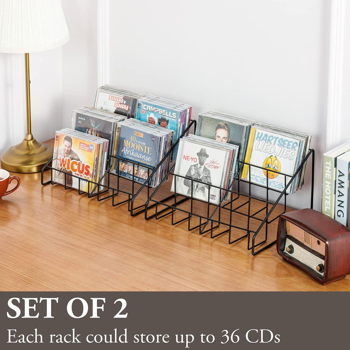 MyGift 2pc CD Storage Rack, 3 Tier Media Holder, Black Metal Organizer | Three-tier design keeps music and movie collections organized while saving desktop and shelf space with a compact footprint