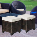 Patio Ottoman Outdoor Rattan Wicker Ottoman Seat, 2 Pieces All Weather Footstool Footrest Seat with Removable Cushions, Outdoor Ottoman Set for Patio, Porch, Poolside (Brown)