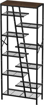 Shoe Rack, 10 Tier Boot Rack, Wooden Storage Organizer for Tall Boots, Large Capacity Metal Shoe Shelf Holds 17-20 Pairs of Shoes, Durable and Stable, for Entryway, Closet, Rustic Brown