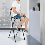 Folding Bar Stool with Back, 1 Pcs 27.6 Inch Tall Foldable Stool Chair Portable High Folding Bar Chair Counter Height Seat Leather Padded for Kitchen Shop Cafe Dining Room