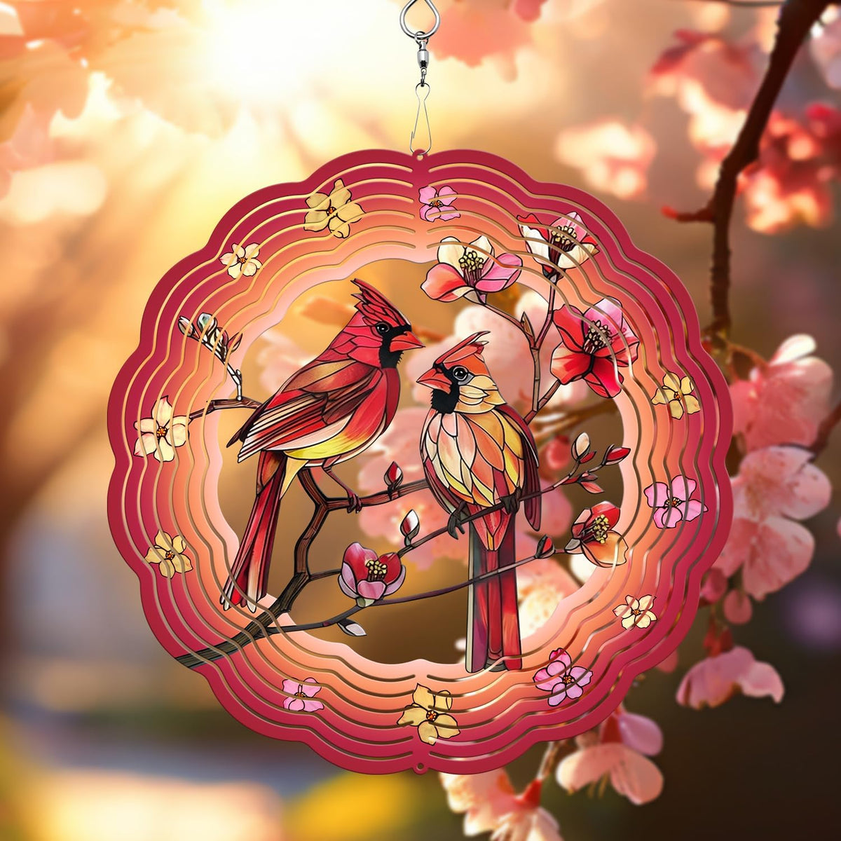 Cardinal Wind Spinner, 3D Hanging Stainless Steel Garden Spinner, Wind Spinner Hanging for Outdoor & Indoor Décor, Unique Gifts for Yard Garden Decoration or Patio Décor