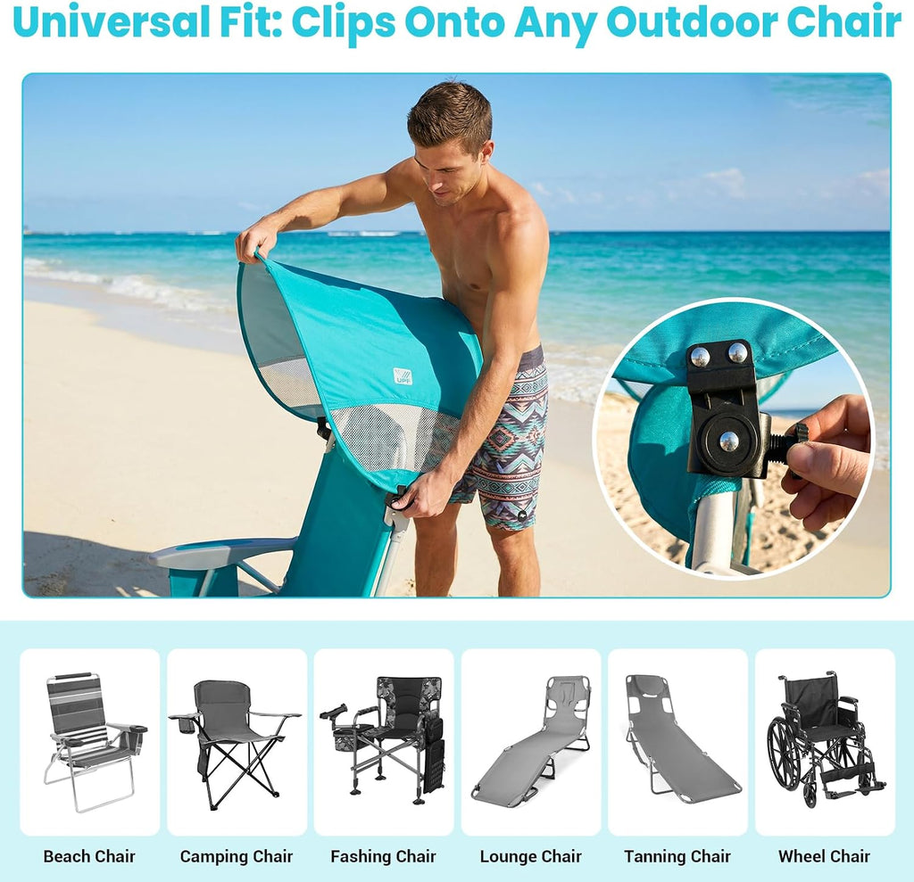 #WEJOY Beach Chair with Canopy Shade, Reclining Adjustable 4 Position, Lay Flat Lightweight Folding Portable Aluminum Chair with Backpack Straps,Padded headrest, Heavy Duty 400lbs Lawn Chair for Beach
