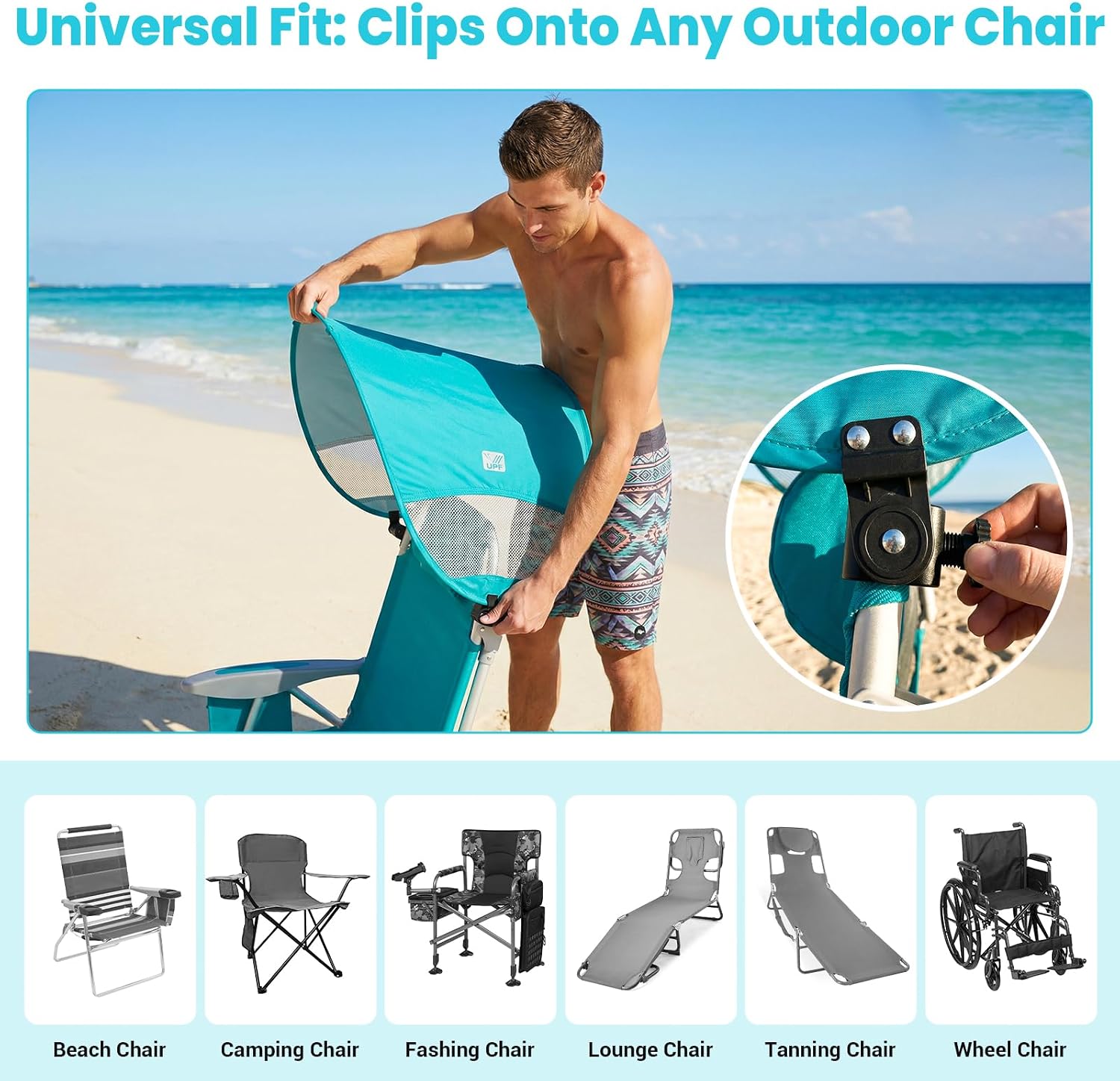 #WEJOY Beach Chair with Canopy Shade, Reclining Adjustable 4 Position, Lay Flat Lightweight Folding Portable Aluminum Chair with Backpack Straps,Padded headrest, Heavy Duty 400lbs Lawn Chair for Beach