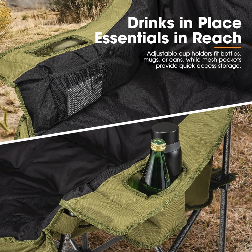 SAN HIMA Double Camping Chair for 2 Person, 650 LBS Heavy Duty Folding Loveseat with 43.7" Thick Padded Seat, Adjustable Cup Holders & Carry Bag, Waterproof Steel Camp Couch for Beach, Lawn & Backyard