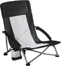 NEWBULIG Folding Camping Beach Chair for Adults, Low Profile Lawn Chair with Cup Holders & Carry Bag, Extra Wide Seat and High Back, Portable for Beach, Outdoors, Travel & Concerts, Black