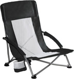 NEWBULIG Folding Camping Beach Chair for Adults, Low Profile Lawn Chair with Cup Holders & Carry Bag, Extra Wide Seat and High Back, Portable for Beach, Outdoors, Travel & Concerts, Black