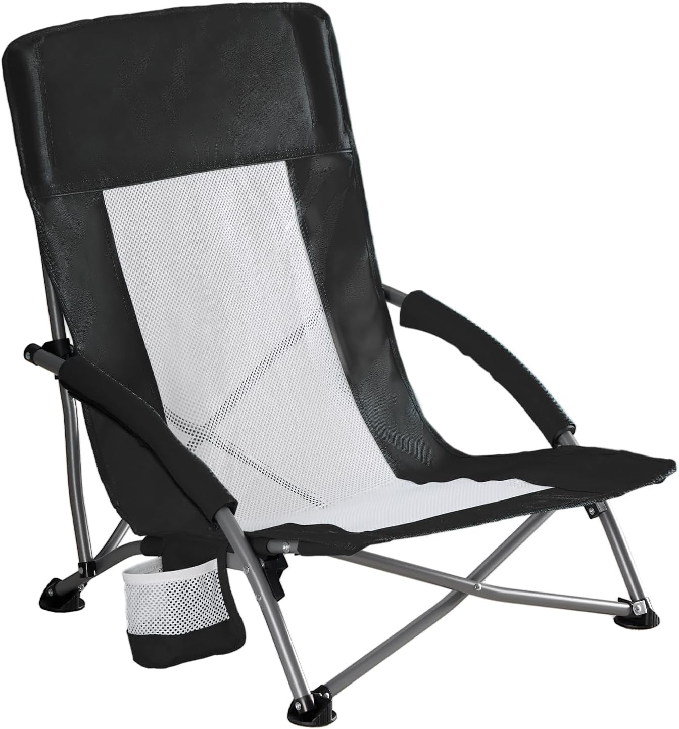 NEWBULIG Folding Camping Beach Chair for Adults, Low Profile Lawn Chair with Cup Holders & Carry Bag, Extra Wide Seat and High Back, Portable for Beach, Outdoors, Travel & Concerts, Black