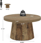 Tribesigns 31.5" Round Coffee Table, Modern Fluted Drum Coffee Tables for Living Room, Wood Farmhouse Boho Accent Pedestal Center Table for Apartment, Small Space, Brown