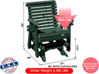 Amish Craftsmanship Made in USA 2FT Heavy Duty Poly Lumber Wood Porch Glider Premium Colors HDPE with No wood fibers Lancaster Series Rollback design 500 lbs Limit With Cupholders Solid-Green