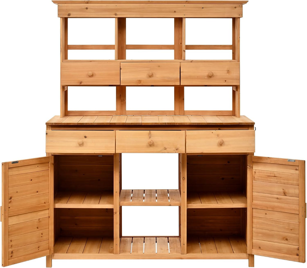 66" Durable Fir Wood Freestanding Storage Chest, Accent Cabinets with Multiple Drawers, Utility Organizer with Anti-Tipping for Patio Mudroom Greenhouse, Natural