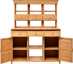 66" Durable Fir Wood Freestanding Storage Chest, Accent Cabinets with Multiple Drawers, Utility Organizer with Anti-Tipping for Patio Mudroom Greenhouse, Natural
