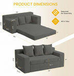 Couch,3 Seater Couch Bed – 3-in-1 Convertible Sleeper Sofa with Side Pockets & Handle,Pull Out Corduroy Futon for Small Space,Living Room & Bedroom, 3 Pillows Included,No Assembly