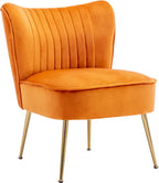 Velvet Accent Chairs Set of 2 for Comfy Living Room Armless Slipper Chair Mid Century Side Chair Single Sofa with Golden Legs Wingback for Bedroom Guest Room, Orange