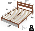 LIFEMENT Queen Bed Frame with Headboard Classic Wood Platform, Noise Free, Under Bed Storage, No Box Spring Needed, Easy Assembly, Cherry