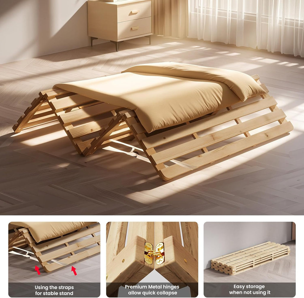 Floor Bed Frame, Foldable Japanese Tatami Bed Frame for Futon Mattress | Solid Wood Slats , Breathable, Moisture-Proof, Bed Plate for Floor Sleeping Bedding, Standard Full: 75" x 54"