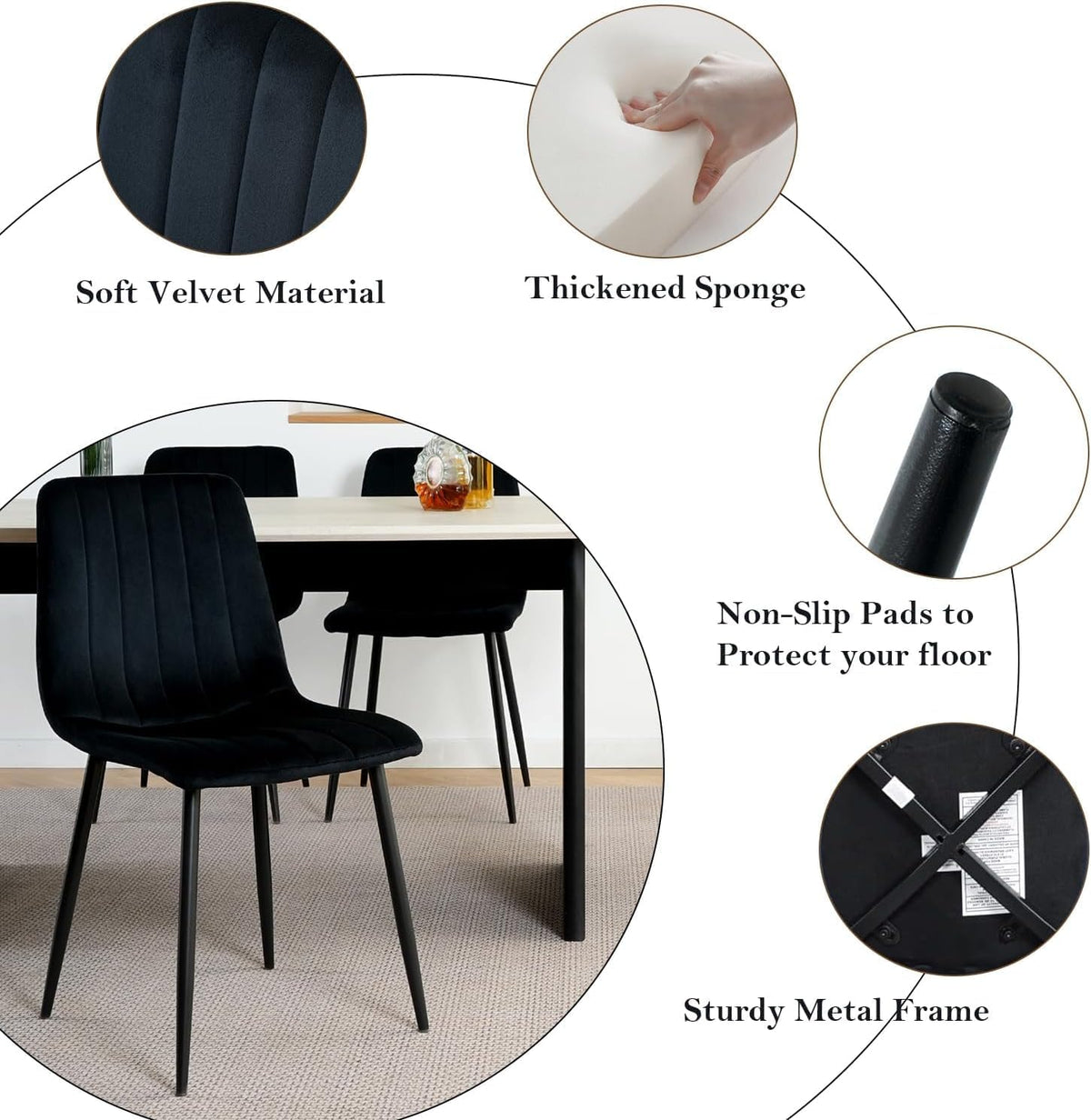 Modern Round Glass Dining Table Set for 4, 36'' Small Tempered Glass Tabletop Black Base with 4 Black Minimalism Dining Chairs, 5-Piece Clear Circle Dining Table Set(Easy Assemble)