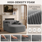 Oversized Chaise Lounge Chair Indoor, Couch Cloud Chair with 3 Comfy Pillows, Corduroy High-Density Foam Reading Chair, Wide Arms Bed Sleeper Sofa for Living Room Bedroom Relaxing