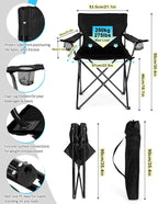 2PCS Camping Chairs with Detachable Umbrella, HaSteeL Folding Beach Chair for Adults, Large Portable Foldable Chair for Outdoors Fishing Hiking Travel Picnic Lawn, Supports 275lbs, Storage Bags, Black