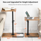 TV Tray Table for Couch - Adjustable Height & 360°Swivel Panel Design，Larger Metal and Wooden Base to Prevent Slipping，Sofa Armrest Tray Table for Eating Laptop Couch Bed Dinner or Small Space