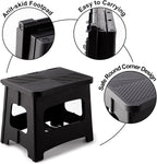 Folding Step Stool, 9 Inch Anti Slip Collapsible Stool Holds Up to 300 lbs, Sturdy Plastic Non Slip Lightweight Foot Stools Foldable for Kitchen, Bathroom, Home Use and Camping