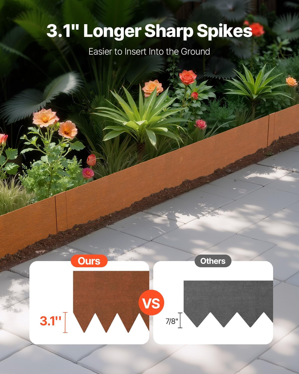 VEVOR Steel Landscape Edging, 6 Packs 40 x 8 in Weather-Resistant & Pre-Rust Metal Landscape Edging, Bendable Garden Edging Border, Lawn Edging for Flower Bed Yard Pathway Divider