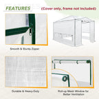 EAGLE PEAK Woven Replacement Cover for 12x8 Portable Walk-in Pop up Greenhouse, Front and Rear Roll-Up Zipper Entry Doors and 4 Roll-Up Side Windows (Frame Not Included), White