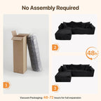 Claiks 94" Couch, L-Shape Corduroy Sectional Sofa, Black | Flexible Module Combination for Living Room, No Assembly, Deep Seat,Stain Resistant Abrasion, Apartment, Includes 1 Ottoman