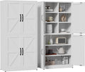 White Steel Kitchen Pantry Storage Cabinet with Adjustable Shelves, Heavy Duty Country Style Metal Storage Cabinet for Kitchen Bathroom Living Room