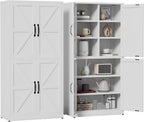 White Steel Kitchen Pantry Storage Cabinet with Adjustable Shelves, Heavy Duty Country Style Metal Storage Cabinet for Kitchen Bathroom Living Room