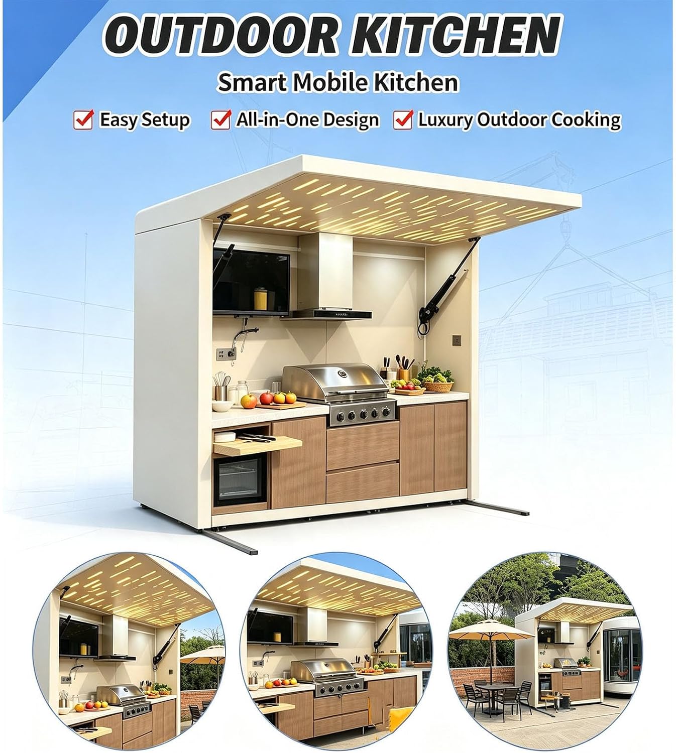 All Aluminum Modular Outdoor BBQ Kitchen Island, Prefab Outdoor Cooking Station with Stainless Material, and Audio Structure for Family Backyard, Coastal & Outside Recreation