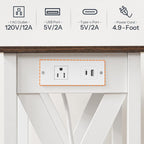 HOOBRO End Table with Charging Station, Farmhouse Narrow Side Table, 2-Tier with Storage Shelves, Slim Nightstand for Small Spaces, Living Room, Bedroom, White and Walnut WH360UBZ01
