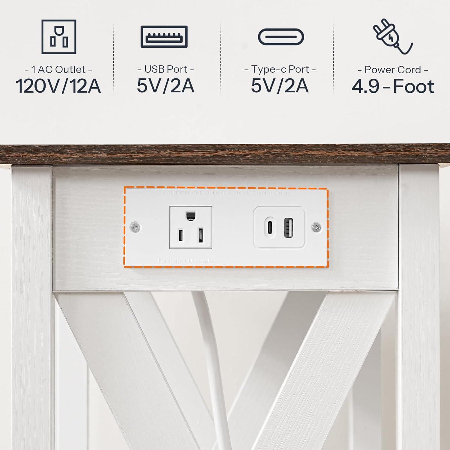 HOOBRO End Table with Charging Station, Farmhouse Narrow Side Table, 2-Tier with Storage Shelves, Slim Nightstand for Small Spaces, Living Room, Bedroom, White and Walnut WH360UBZ01