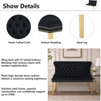 Velvet Dining Loveseat Bench with Wing Back, 2-Seat Tufted Bench with Gold Stainless Steel Legs, Mid-Century Modern Dining Bench with Back, Indoor Velvet Bench for Kitchen, Dining Room, Entryway