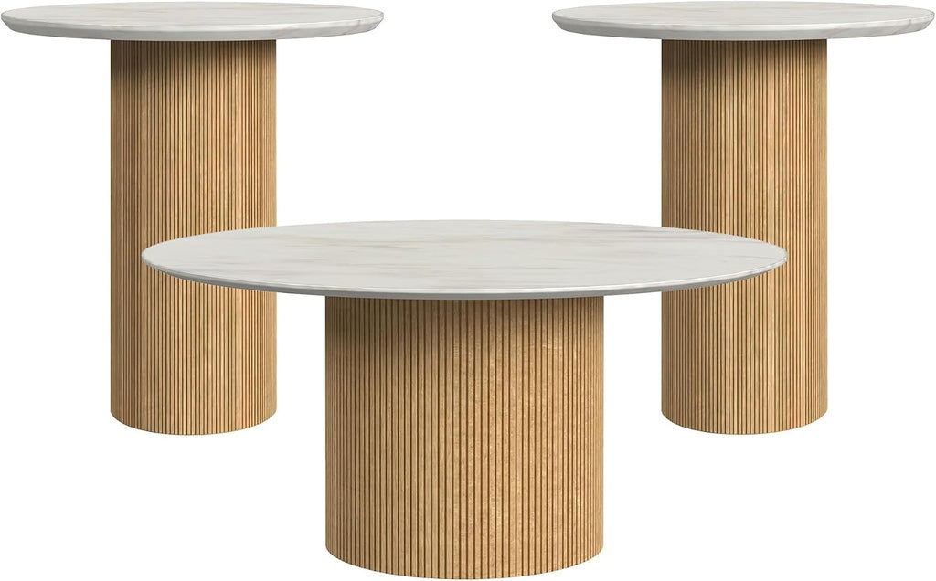 Picket House Furnishings Sutton 3PC Occasional Table Set with White/Natural